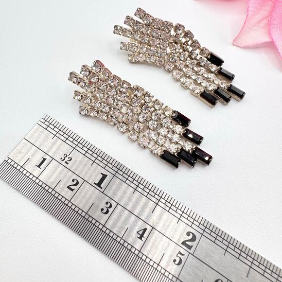 Vintage Art Deco Style Rhinestone Fringe Chandelier Clip On Earrings Regency - Picture 10 of 12